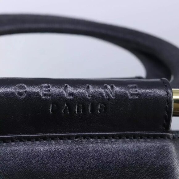 CELINE Hand Bag Leather 2way Black Gold Auth - Picture 8 of 15